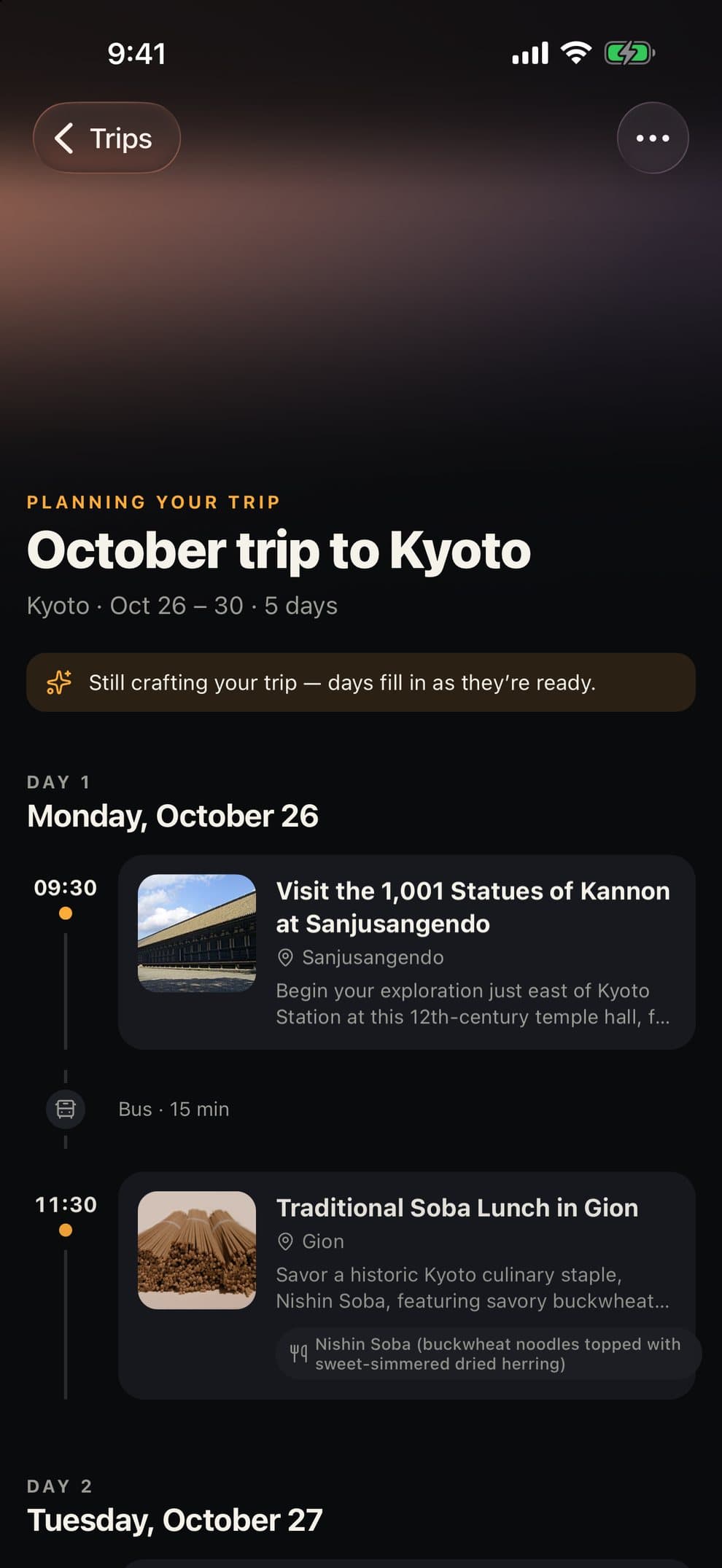 An October trip to Kyoto being planned: day 1 is in, the next days are still loading
